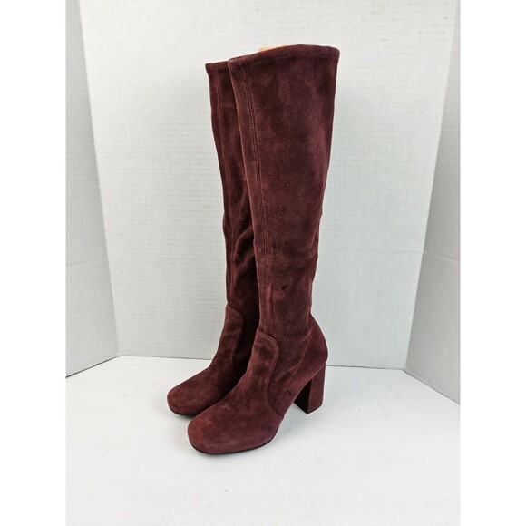 Prada Leather Suede Knee High Heeled Boots Size 36.5 - Picture 3 of 12